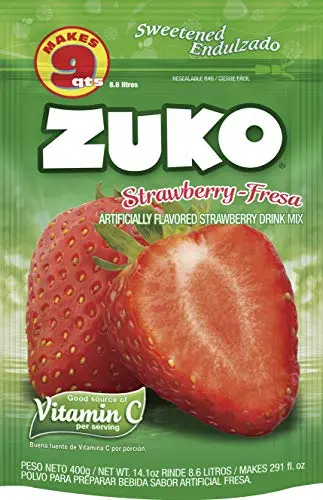Zuko Strawberry Instant Powder Drink Family Pack No Sugar Needed Vitamin C 14.1 Ounce