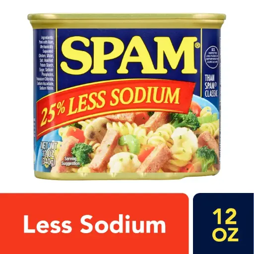 SPAM 25% Less Sodium Canned Meats 7 Grams of Protein Shelf-Stable 12 Oz Aluminum Can